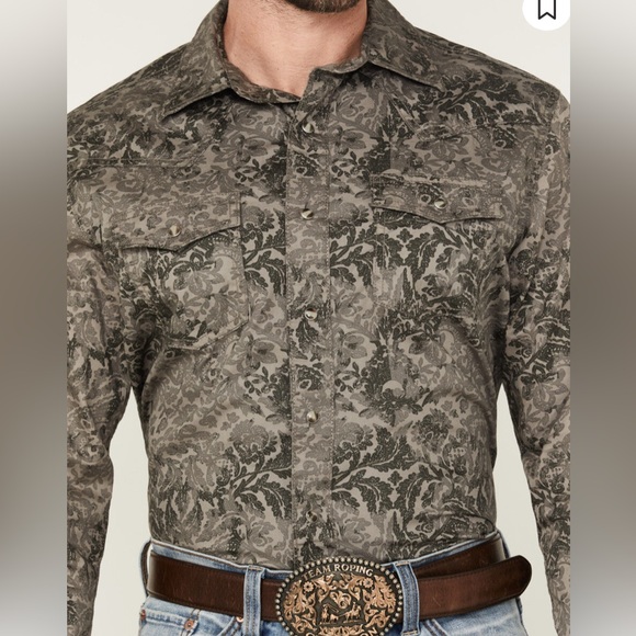 Wrangler Retro Premium Gray Floral Western Pearl Snap Shirt, Size L, NWT - Picture 14 of 16